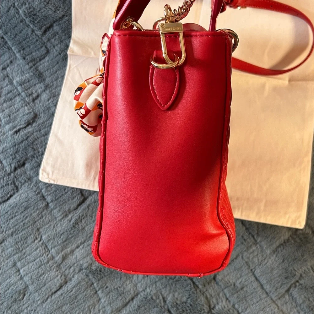 Anne Klein Red Quilted Handbag with Scarf Accent and unknown credit card holder